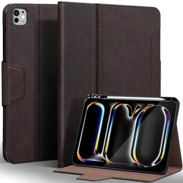Imagem de Gexmil Capa de couro genuíno para iPad Pro 13 polegadas M4 2024 com suporte para lápis, fecho magnético, capa protetora à prova de choque de couro inteligente, suporte ajustável, hibernar/despertar