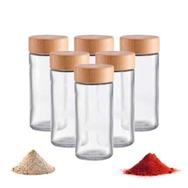 Imagem de Conjunto de 6 Potes de Vidro para Temperos com Tampa de Bambu, 120ml, 11x4,5cm