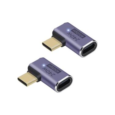 Imagem de 2 Unidades Adaptador de ângulo reto, USB-C fêmea para fêmea, com 240W PD (Transmissão de Energia), transferência de dados de 40Gbps e saída de vídeo 8K. Compatível com cabos Thunderbolt 4/3