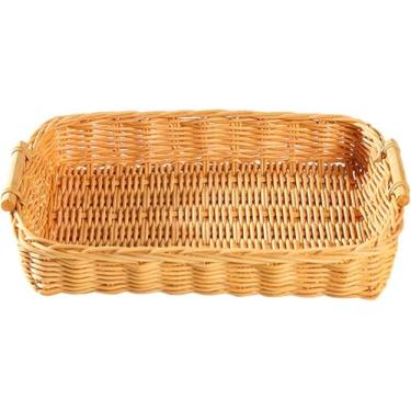 Imagem de Bandeja De Servir De Rattan Feita à Mão, Cesta De Pão De Rattan Redonda Com Alças Cestas De Servir Decorativas De Vime Natural Para Festas De Jantar De Biscoitos Café Da Manhã, 26 X 20 X 4.5CM