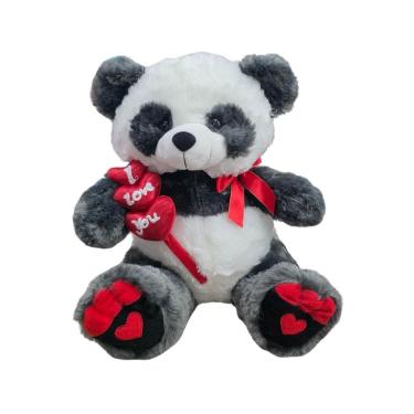 Imagem de Pelucia Urso Panda Corações Fizzy Cor Cinza 40Cm Premium