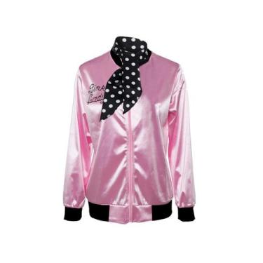 Imagem de Casaco Lixinya 50 rosa de cetim com lenço de pescoço