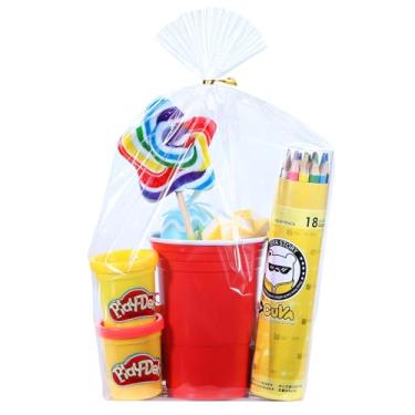 Imagem de ZIMCEMS 50 peças, sacos de reforço inferior de 25 x 35 cm, sacos de embrulho de celofane transparente, sacos de plástico para violoncelo, para lembrancinhas de festa, caneca com laços torcidos de 12,7