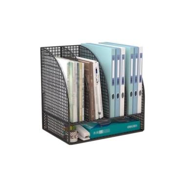 Imagem de Organizador de arquivos de mesa Suporte para arquivos, bandeja de metal para documentos, organização sala aula e escritório - Preto(Preto)