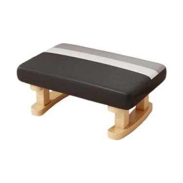 Imagem de MotiveTech Cadeira retangular, apoio para os pés, com pernas de madeira, pufe baixo pequeno para porta, Preto