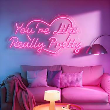 Imagem de Neonawall You’re Like Really Pretty Neon Sign for Wall Decor Pink Heart Light Up Letters Led Sign Birthday Party Signs Led Decorative Night Signs Girls’ Room Decorations Christmas Party Gifts for Girl