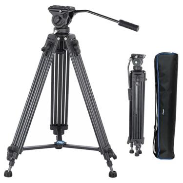 Imagem de YUSEN K10, sistema de tripé de vídeo, tripé de vídeo resistente, tripé DSLR de 182 cm, tripé profissional de alumínio com cabeça fluida de 360 graus, para câmeras Canon DSLR (carga máxima de 10 kg)