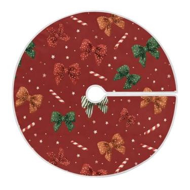 Imagem de Enfeite de saia de árvore de Natal vermelha com laço doce de bengala 122 cm de diâmetro, decoração de Natal, suprimentos de festa de ano novo