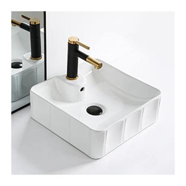 Imagem de Conjunto de pias de banheiro e torneira de banheiro 38 x 38 cm acima do balcão pia de vaso de banheiro pia branca pia pequena pia com torneira preta fosca pia de vaso