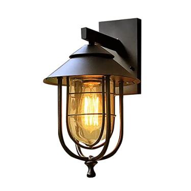Imagem de Luminária de parede industrial de metal preto para arandela externa, luminária de parede para varanda externa, luminária de parede E27 à prova d'água com cúpula de vidro transparente para po