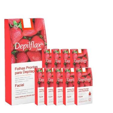 Imagem de 10cx Folhas Prontas Depilação Facial Depilflax Morango 24un