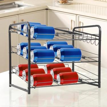 Imagem de Organizador de lata empilhável de 3 camadas com gancho para organização de cozinha e despensa, largura ajustável