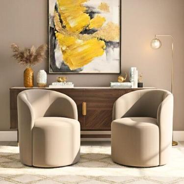 Imagem de Kit 02 Poltronas Curva Orgânica Nature Gaia Suede Bege - Montanaris De