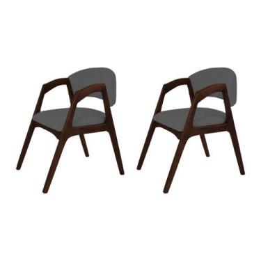 Imagem de Kit 2 Cadeiras de Jantar Gabriela em Madeira e Mdf Castanho Linho Cinz