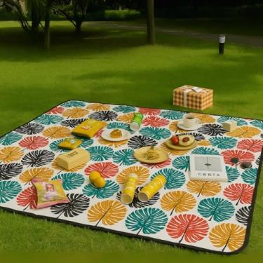 Imagem de Toalha Piquenique, Esteira de Praia Dobrável Impermeável Piquenique, 150 X 140cm, Tecido Térmico Forro Impermeável(Folhas coloridas)