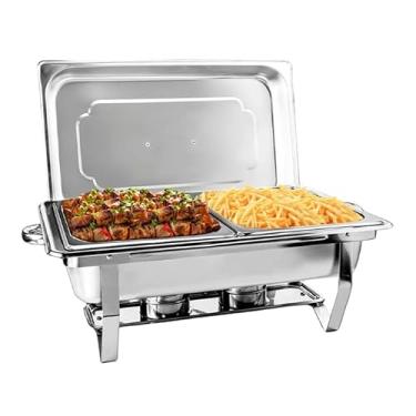 Imagem de Rechaud Profissional Inox 12L com 1/2/3 Divisórias para Buffet, Festas e Marmita Térmica - Chafing Dish Inoxidável, Recipiente para Buffet com Isolamento Térmico(2 DIVISÓRIAS)