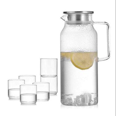 Imagem de Conjunto de garrafas de água fria de vidro resistente ao calor para uso doméstico 2 litros copos secos de grande capacidade garrafa de água fria (+6 xícaras) resistente ao calor (Cor: 1700ml) 1358