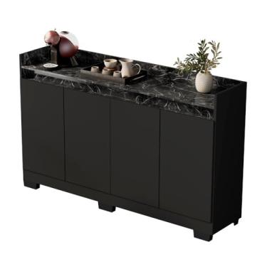 Imagem de Rack Aparador Buffet Cantinho Café Retrô 4 Portas Escritório Hall Entrada(PRETO/MARMORE PRETO)