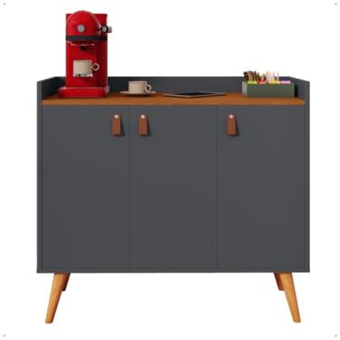 Imagem de Aparador Buffet Retrô Sala De Estar Pés Em Madeira Hall De Entrada Prateleira Interna Luana 3 Portas GB Plus Cor: Cinza Com Freijó