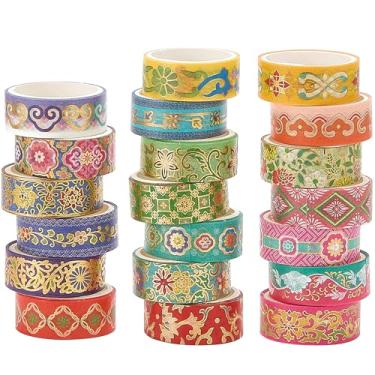 Imagem de YUBBAEX Conjunto de 20 rolos de fita washi chinoiserie fita adesiva de artes exóticas folha dourada floral decorativa para artesanato DIY, suprimentos de diário de bala, agendas, scrapbook, cartão