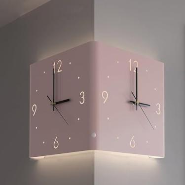 Imagem de Relógios de parede, novo relógio de parede LED para sala de estar, relógio de parede de canto de dois lados com arco criativo, relógio de parede de canto digital, relógio de parede mudo de instalação