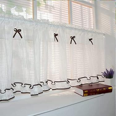 Imagem de QLDFX Cortina curta de cozinha cortina de gaze cozinha cortina de renda bistro cortina, Country cortina curta semi-transparente nível cortinas, cortina às riscas, café cortinas para sala de quarto 1