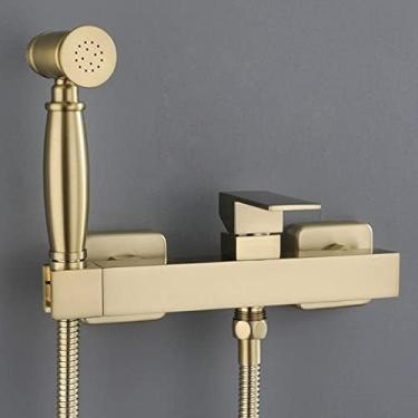 Imagem de MINJING Kit de pulverizador de bidê para vaso sanitário escovado dourado quente e frio de função única montado na parede conjunto de misturador de spray de chuveiro pulverizador portátil Shattaf