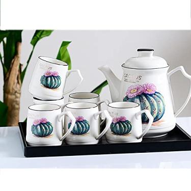 Imagem de Conjuntos de chá de porcelana serviço de chá de cerâmica para adultos, conjuntos de chá com bule de chá conjunto de xícara de café com bandeja para casa, 6 xícaras (4 xícaras) (4 xícaras) (6 xícaras)