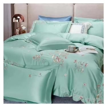 Imagem de Jogo de cama de luxo 1000TC 100% algodão de qualidade suprema com flores bordadas, conjunto de capa de edredom plano/lençol com elástico (G QUEEN_PLAT)