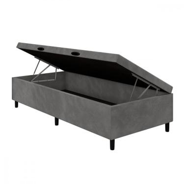 Imagem de Base Para Cama Box Solteiro Com Baú 88x188x35 Cinza Portobel Cinza