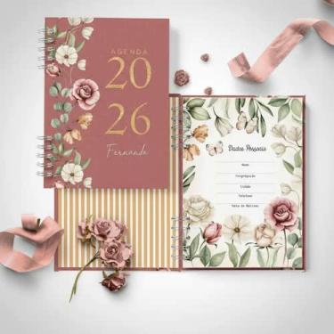 Imagem de Agenda 2026 Datada Personalizada Com Nome A5 Floral 2 Dias por Página 