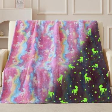 Imagem de Cobertor QSTEHEML Unicorn Glow in The Dark 50x60cm para crianças
