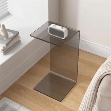 Imagem de ZzleoyuUUs-12 Mesa de chá pequena mesa lateral para sofá quadrada transparente cabeceira para o quarto mesa em acrílico para sala de estar, café e mesa de chão para a cama (preto, pequeno)