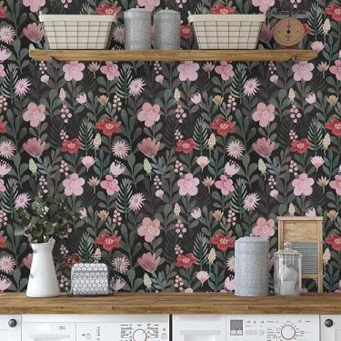 Imagem de Abyssaly Papel de parede floral papel de parede de contato cozinha papel de parede autoadesivo (verde, 45 cm x 299 cm)