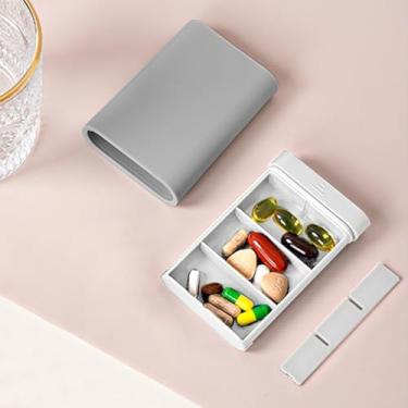 Imagem de Caixa de comprimidos pequena com 6 compartimentos, pequena caixa de comprimidos de viagem, organizador portátil de pílulas, medicamentos diários para vitaminas, óleo de peixe, suplementos (cinza)