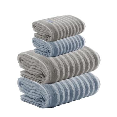 Imagem de Jogo de Toalhas Aura 4 Peças 100% Algodão, Fio Penteado, Banho/Rosto, Alta Absorção e Maciez, Gramatura 520g/m² e 500g/m², Design Sofisticado e Durável, Ideal para Casa – Altihaus (Azul/Bege)