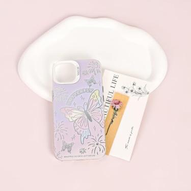 Imagem de Capa de telefone borboleta gradiente, fundo roxo rosa, compatível com iPhone 13, moldura de câmera elevada, câmera de proteção de borda aprimorada