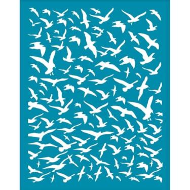 Imagem de Estêncil de serigrafia padrão Sea Mew 10 x 12 cm, estêncil de argila de pássaro, estêncil de serigrafia, não adesivo, estêncil de transferência de malha Sea Mew para brincos de argila de polímero