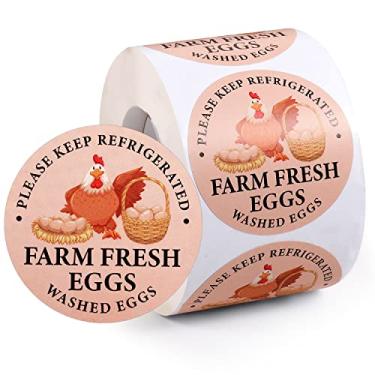 Imagem de Etiquetas de caixa de ovos frescos de fazenda de 5 cm, adesivos coloridos redondos para ovos de fazenda, adesivos de embalagem de ovos para ovos de galinha (500 peças)