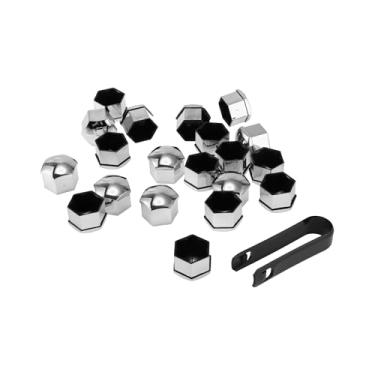 Imagem de 20 peças de parafuso de porca de roda com aros de clipe parafusos de porca de pneu tampa de poeira proteção de porca plástico cromado prateado 17 mm