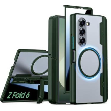 Imagem de Spugan Capa para Samsung Galaxy Z Fold 6 com suporte para caneta S, [suporte oculto] [proteção de tela de privacidade] Capa magnética à prova de choque translúcida fosca forte para Fold 6 (verde)