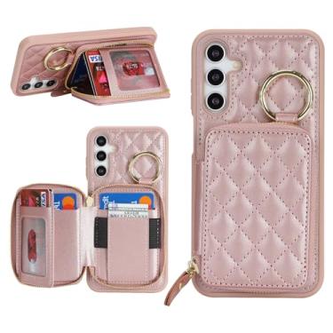 Imagem de Hamany Capa carteira para Galaxy A15 com suporte para cartão, para celular Galaxy A15, carteira com zíper com compartimento para suporte, capa para mulheres e homens - ouro rosa