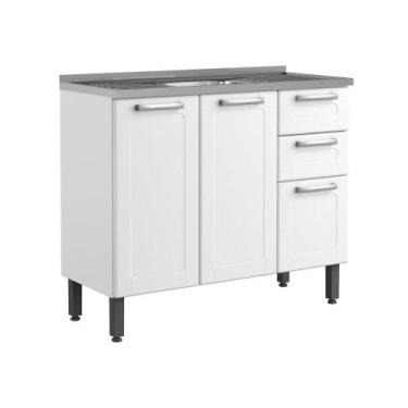 Imagem de Balcão de Aço com Pia 3 Portas 2 Gavetas Múltipla Bertolini, Branco