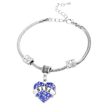 Imagem de Pulseira de coração de cristal para mãe filha Mimi Nana avó tia irmã sobrinha pulseira presente de aniversário de Natal para mãe filha Mimi Nana avó tia irmã sobrinha, One Size, Liga de aço, Sem Pedra