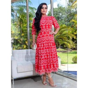 Imagem de Vestido Elegante de Festa Lese Algodão Gola Alta Evangélico - Fashion,