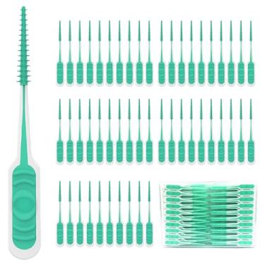 Imagem de Maoerdental Escova interdental de 200 peças com cabo de borracha macia, palhetas dentárias descartáveis para limpeza de dentes, palhetas dentárias com estojo de polipropileno conveniente (verde)