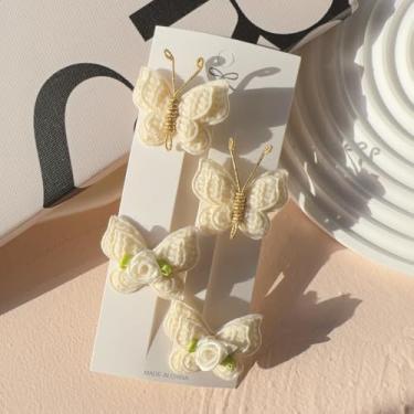 Imagem de 4 peças de laços de cabelo para mulheres tecidos borboleta design em forma de rosa grampos de cabelo bege grande acessórios de grampo de cabelo