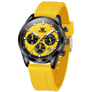 Imagem de Relógio De Quartzo Masculino Pulseira De Silicone Multifuncional Impermeável Amarelo