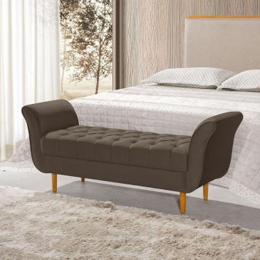 Imagem de Recamier Pés Palito Em Madeira Marajó 1,50m Capitonê Veludo Marrom - Marrom