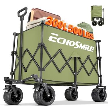Imagem de EchoSmile Vagão estendido dobrável dobrável com capacidade de peso de 226 kg, carrinho utilitário dobrável de 300 L com rodas grandes para todos os terrenos para praia, esportes, gargen e mercearia